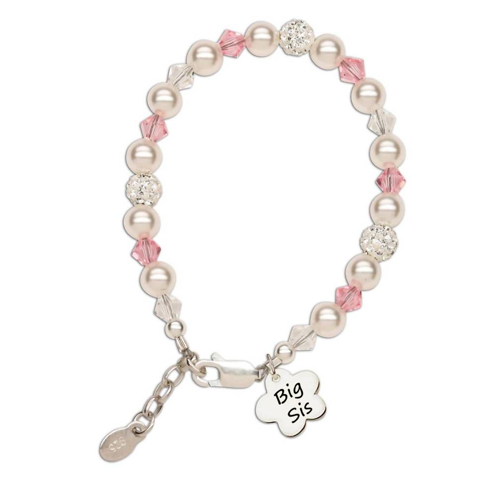 NEW CHERISHED MOMENTS sterling silver big sis bracelet with flower charm in whit